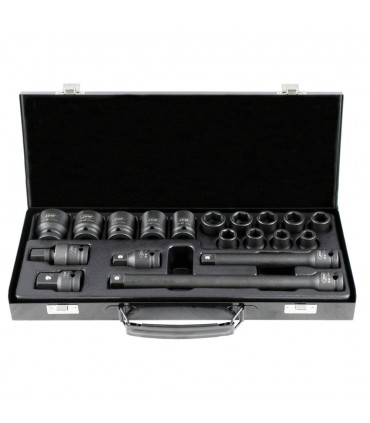SET DE 19 PIEZAS DE IMPACTO DE 1/2" CON 14 VASOS HEXAGONALES + ADAPTADORES