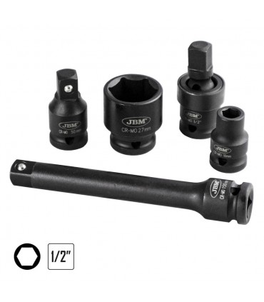 SET DE 19 PIEZAS DE IMPACTO DE 1/2" CON 14 VASOS HEXAGONALES + ADAPTADORES