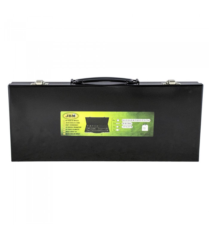 SET DE 19 PIEZAS DE IMPACTO DE 1/2" CON 14 VASOS HEXAGONALES + ADAPTADORES