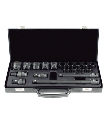 SET DE 19 PIEZAS DE IMPACTO DE 1/2" CON 14 VASOS DE 12 CANTOS + ADAPTADORES