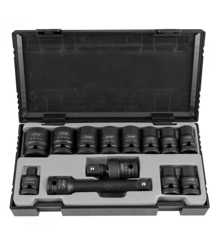 SET DE VASOS DE IMPACTO DE 13 PIEZAS DE 1/2" HEXAGONAL + ADAPTADOR