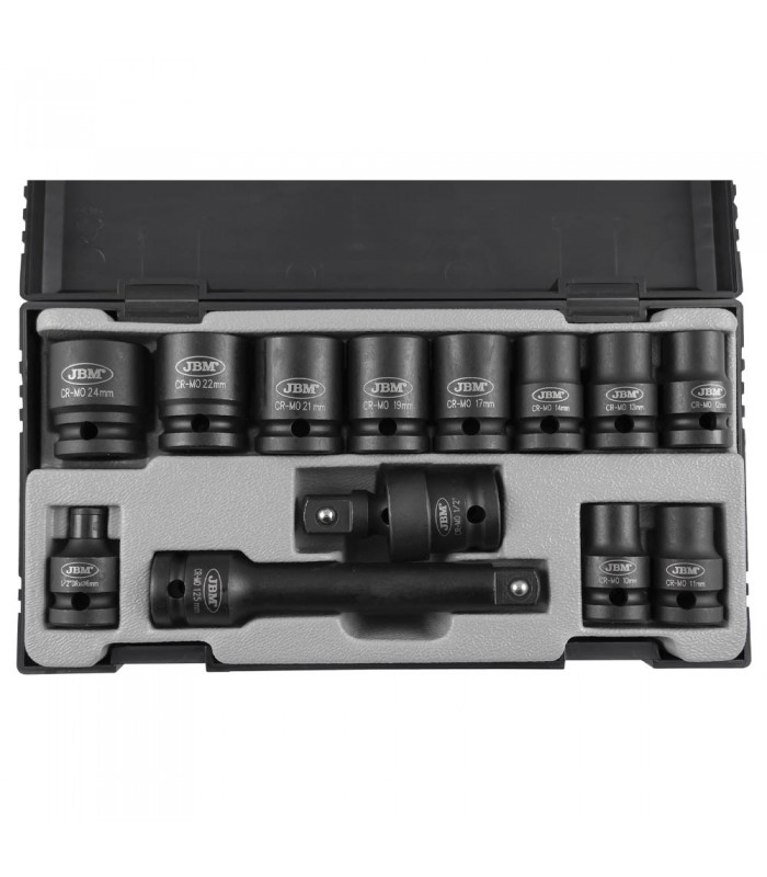 SET DE VASOS DE IMPACTO DE 13 PIEZAS DE 1/2" HEXAGONAL + ADAPTADOR