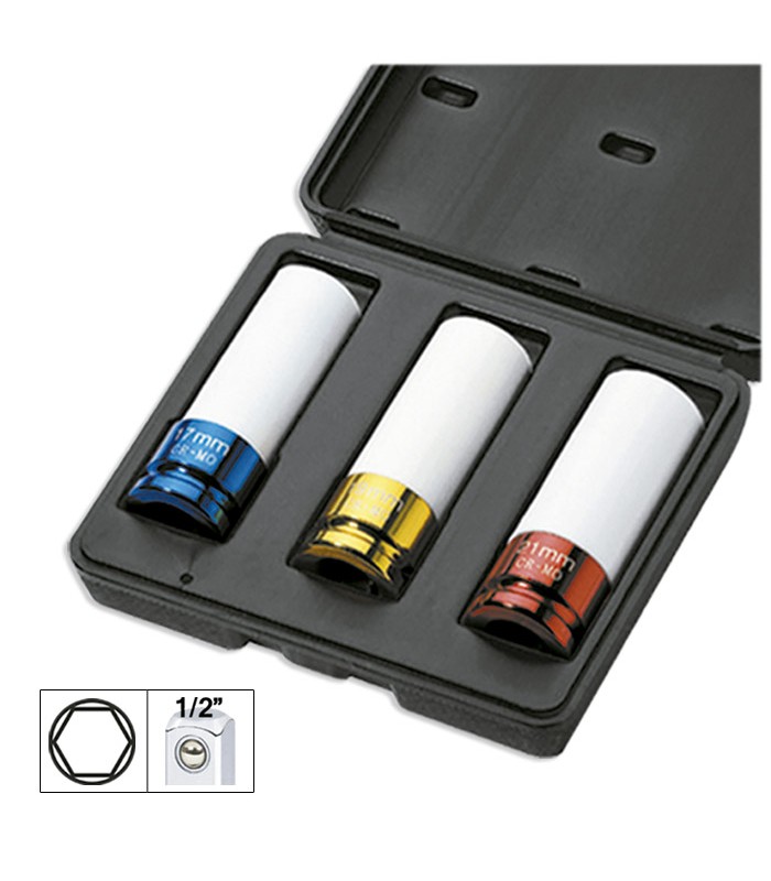 KIT DE 3 VASOS IMPACTO DE 1/2" ESPECIAL EXTRACCIÓN RUEDAS
