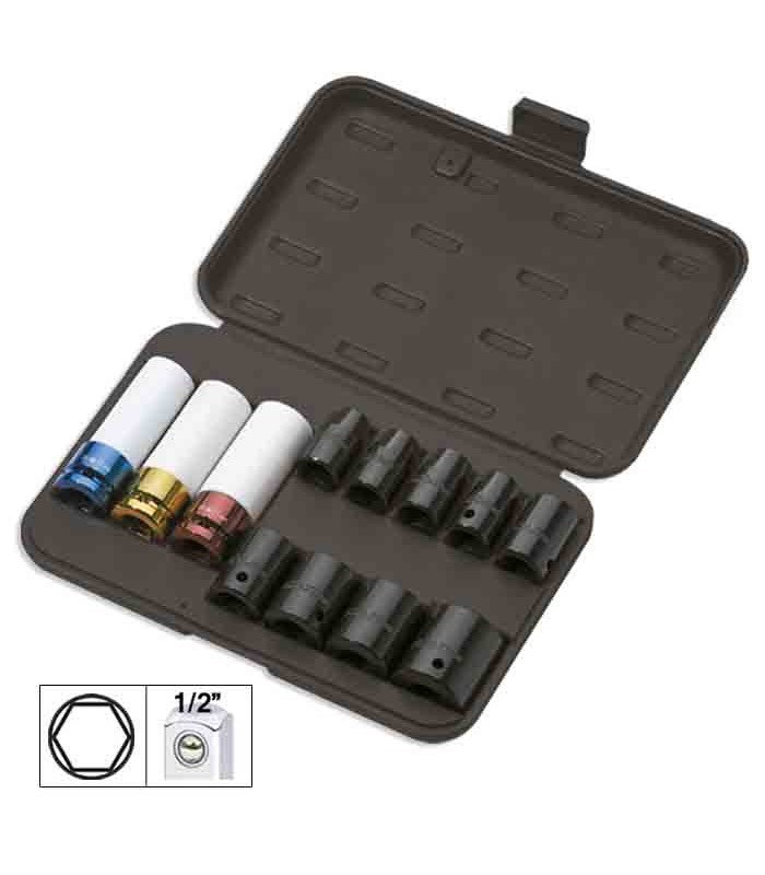 SET DE 12 VASOS DE IMPACTO DE 1/2" HEX. ESPECIAL EXTRACCIÓN RUEDAS