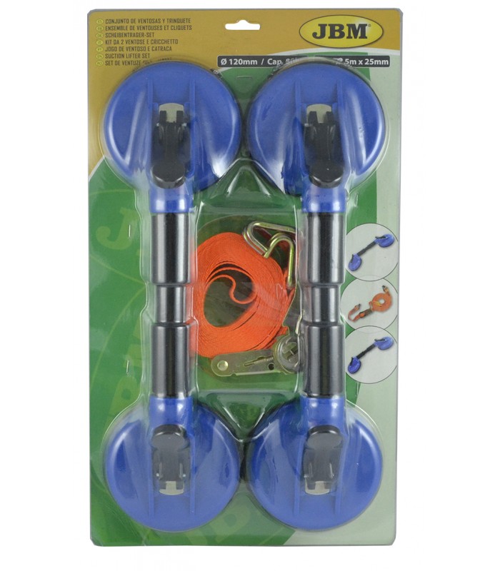 CONJUNTO DE VENTOSAS Y CORREA CON TRINQUETE 5M X 25MM
