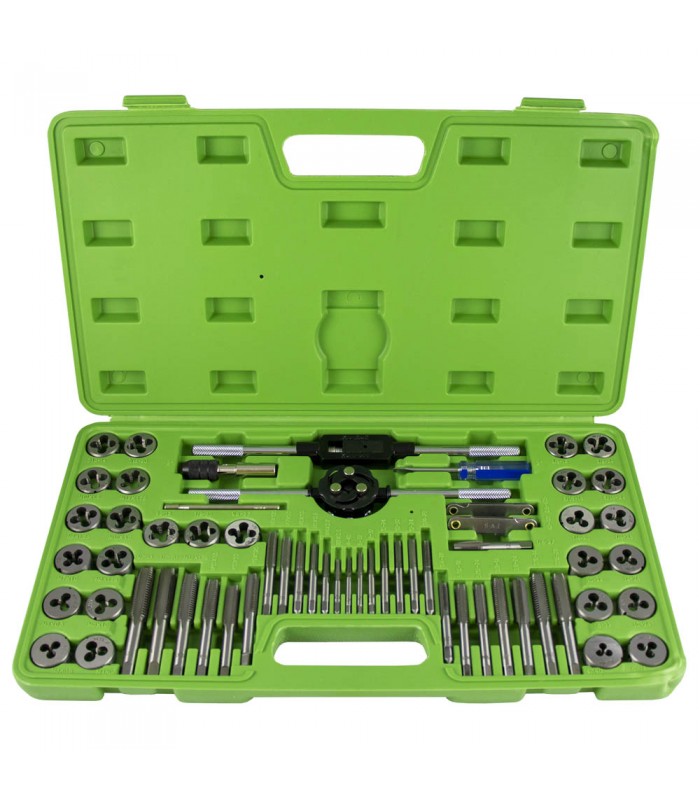 ESTUCHE MÉTRICO CON 60 PIEZAS DE MACHOS Y TERRAJAS. COMBINADO MÉTRICO Y PULGADA