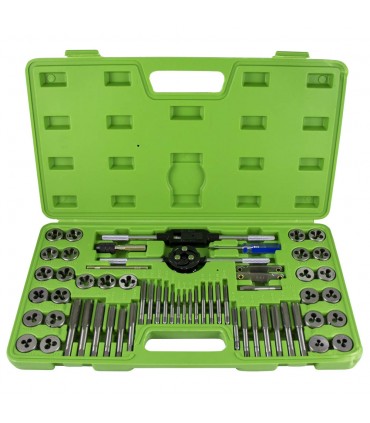 ESTUCHE MÉTRICO CON 60 PIEZAS DE MACHOS Y TERRAJAS. COMBINADO MÉTRICO Y PULGADA