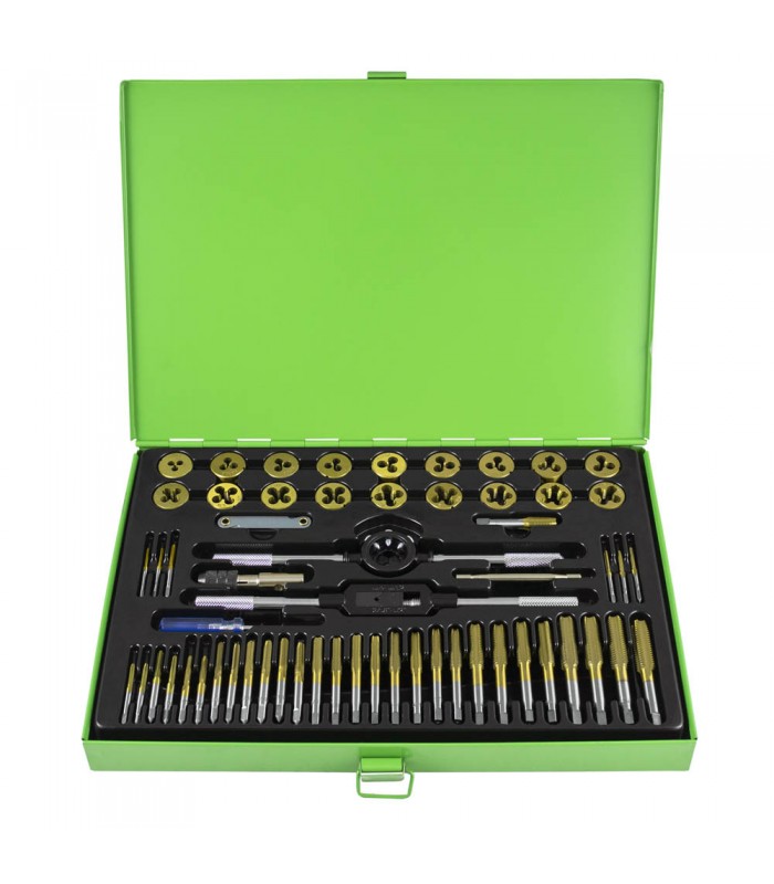 ESTUCHE MÉTRICO CON 58 PIEZAS DE MACHOS Y TERRAJAS RECUBIERTAS DE TITANIO