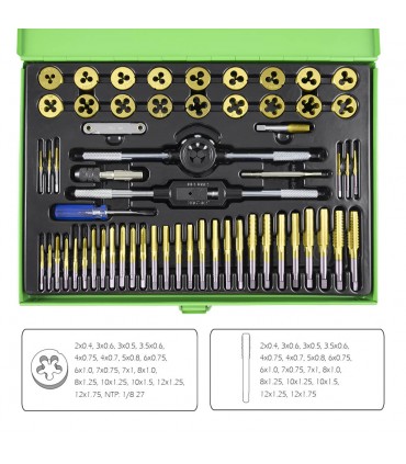 ESTUCHE MÉTRICO CON 58 PIEZAS DE MACHOS Y TERRAJAS RECUBIERTAS DE TITANIO