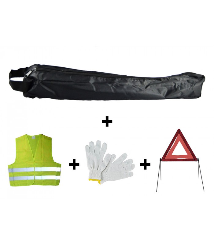 KIT EMERGENCIA BOLSA NEGRA MINI+TRIANGULO+CHALECO+GUANTES