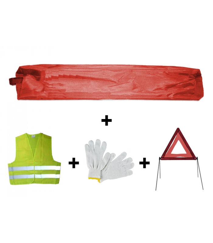 KIT EMERGENCIA BOLSA ROJA MINI+TRIANGULO+CHALECO+GUANTES