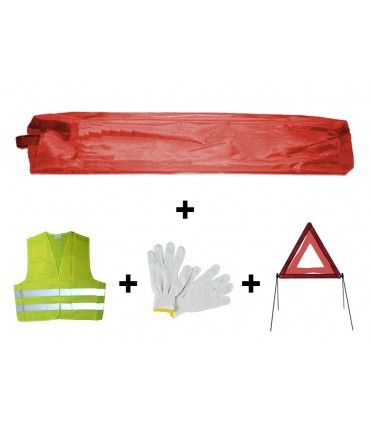 KIT EMERGENCIA BOLSA ROJA MINI+TRIANGULO+CHALECO+GUANTES