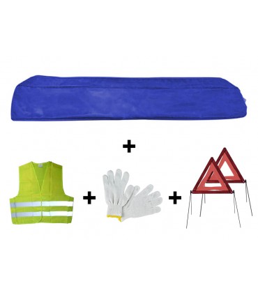 KIT EMERGENCIA BOLSA AZUL MINI+2TRIANGULOS+CHALECO+GUANTES