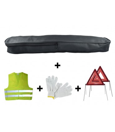 KIT EMERGENCIA BOLSA PVC+2TRIANGULOS+CHALECO+GUANTES