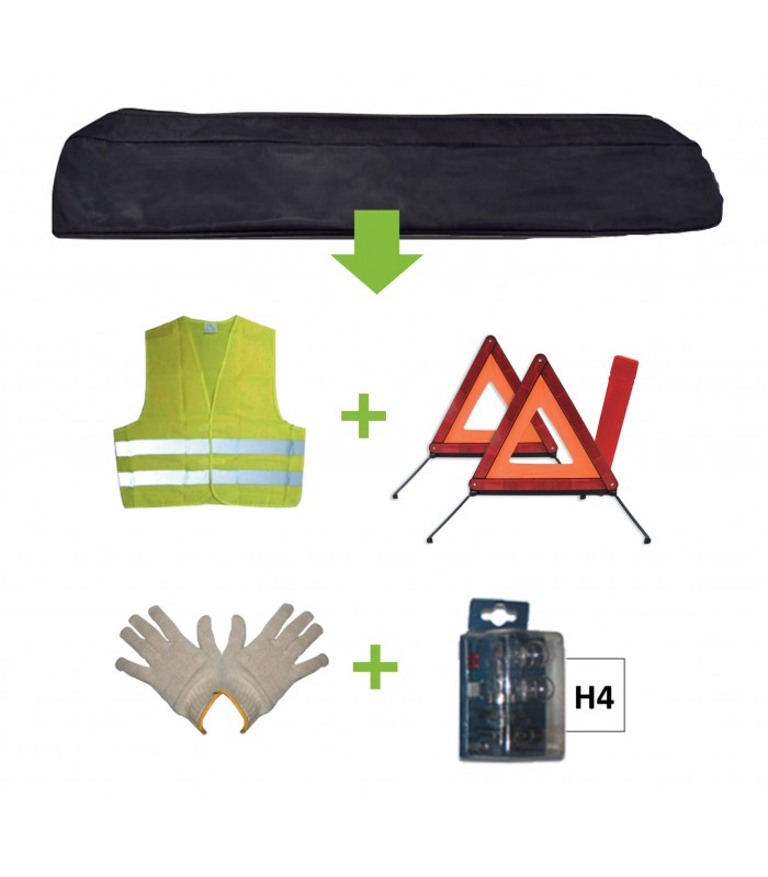 KIT EMERGENCIA BOLSA NEGRA + MK H4 + CHALECO + TRIANG. + GUANTES