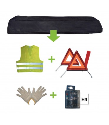 KIT EMERGENCIA BOLSA NEGRA + MK H4 + CHALECO + TRIANG. + GUANTES