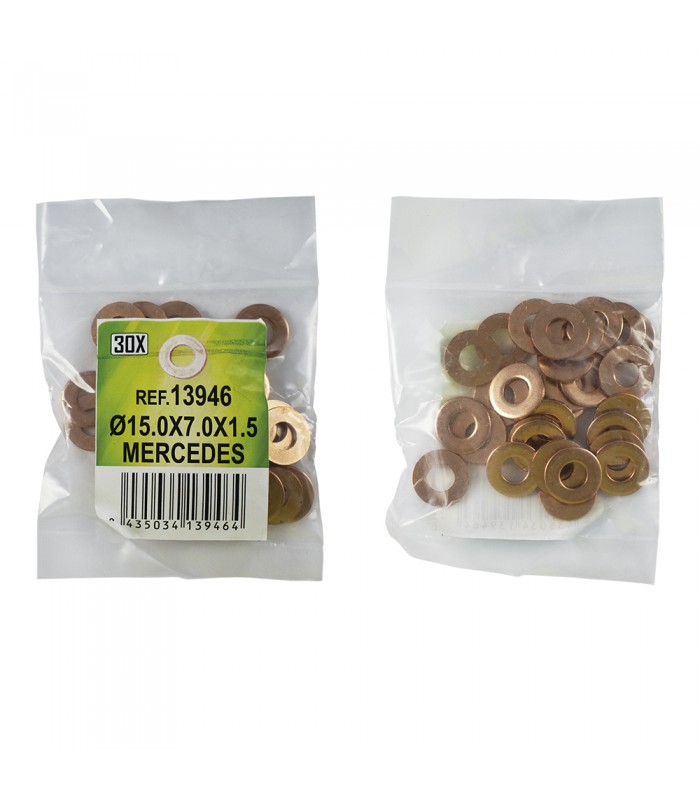 BOLSA DE 30 ARANDELAS DE COBRE PARA INYECTORES - Ø15.0x7.0x1.5 - MERCEDES (REF. 53464)