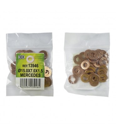 BOLSA DE 30 ARANDELAS DE COBRE PARA INYECTORES - Ø15.0x7.0x1.5 - MERCEDES (REF. 53464)