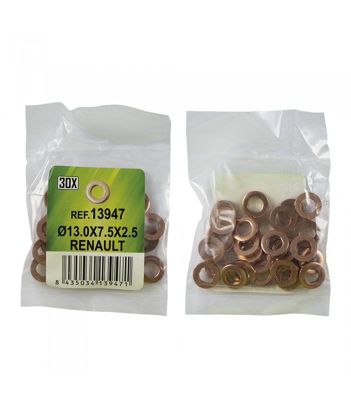 BOLSA DE 30 ARANDELAS DE COBRE PARA INYECTORES -  Ø13.0x7.5x2.5 - RENAULT (REF. 53464) -