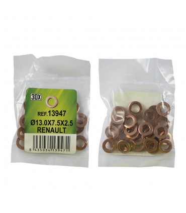 BOLSA DE 30 ARANDELAS DE COBRE PARA INYECTORES -  Ø13.0x7.5x2.5 - RENAULT (REF. 53464) -