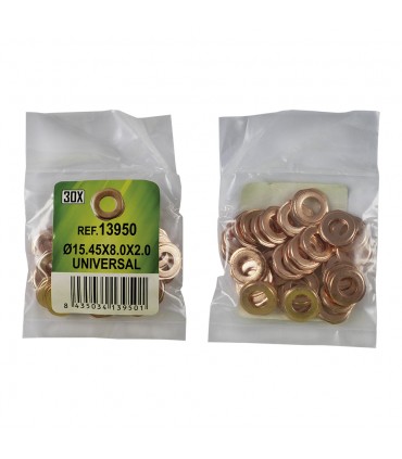 BOLSA DE 30 ARANDELAS DE COBRE PARA INYECTORES - Ø15.45x8.0x2.0 - UNIVERSAL (REF. 53464)