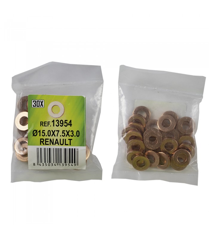 BOLSA DE 30 ARANDELAS DE COBRE PARA INYECTORES - Ø15.0x7.5x3.0 - RENAULT (REF. 53464)