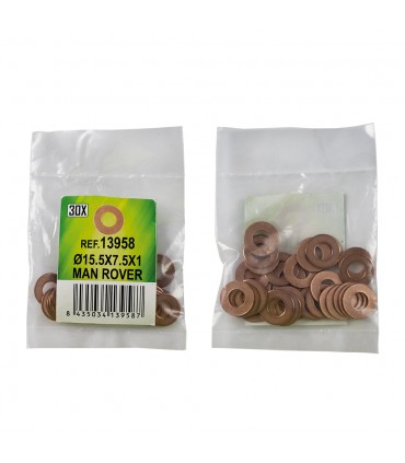 BOLSA DE 30 ARANDELAS DE COBRE PARA INYECTORES - Ø15.5x7.5x1 - MAN ROVER (REF. 53464)