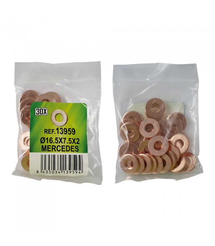 BOLSA DE 30 ARANDELAS DE COBRE PARA INYECTORES - Ø16.5x7.5x2 - MERCEDES (REF. 53464)