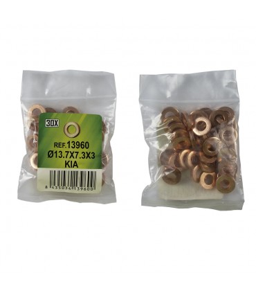 BOLSA DE 30 ARANDELAS DE COBRE PARA INYECTORES - Ø13.7x7.3x3 - KIA (REF. 53464)