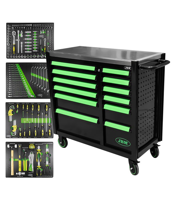 CARRO DE HERRAMIENTAS CON 12 CAJONES - VERDE - ARMADO