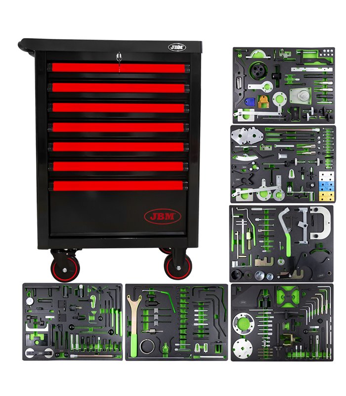 CARRO DE HERRAMIENTAS ESPECIAL KIT DE CALADO 7 CAJONES ROJO