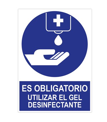 poster cartulina A3 con "ES OBLIGATORIO UTILIZAR EL GEL DESINFECTANTE"