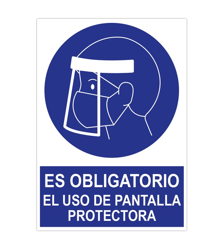 poster cartulina A3 con "ES OBLIGATORIO EL USO DE PANTALLA PROTECTORA"