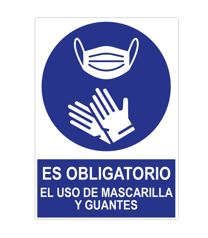 poster cartulina A3 con "ES OBLIGATORIO EL USO DE MASCARILLA Y GUANTES"