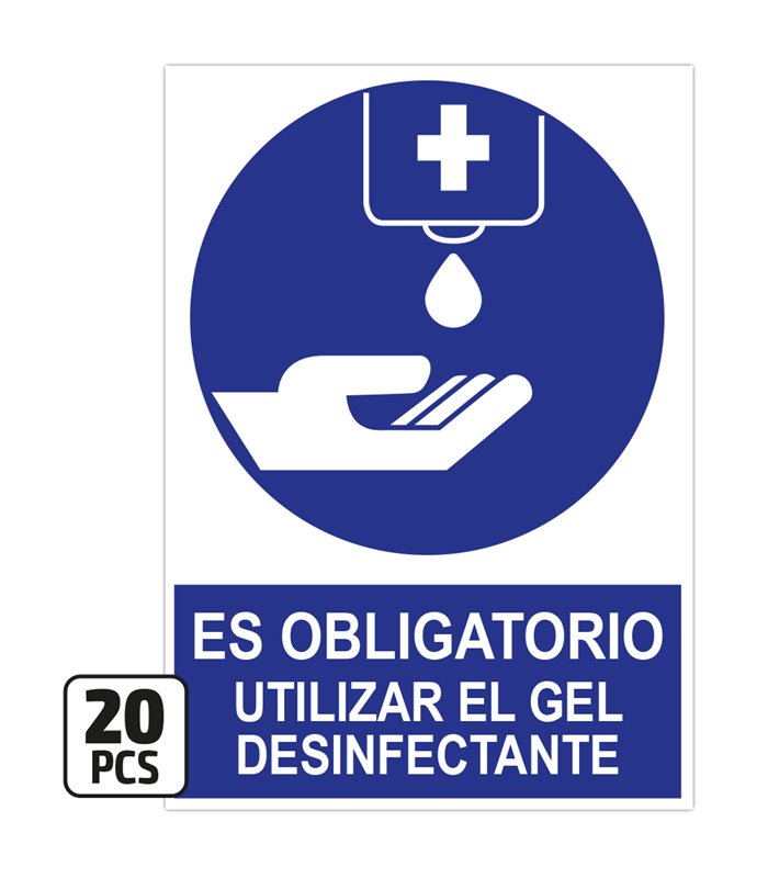 PACK DE 20 PÓSTERS DE "ES OBLIGATORIO UTILIZAR EL GEL DESINFECTANTE"