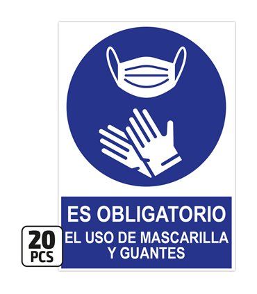 PACK DE 20 POSTERS DE "ES OBLIGATORIO EL USO DE MASCARILLA Y GUANTES"