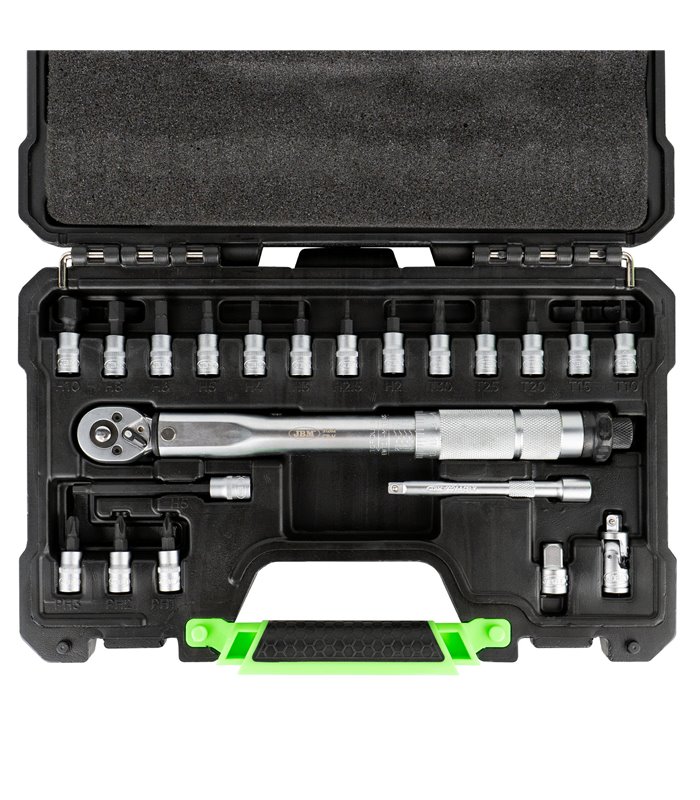 ESTUCHE DE HERRAMIENTAS DE 21 PIEZAS CON LLAVE DINAMOMÉTRICA DE 1/4"