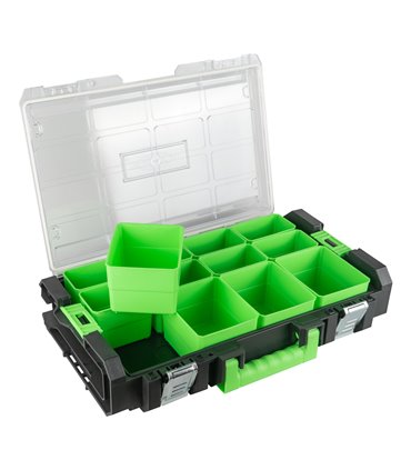 CAJA PARA HERRAMIENTAS APILABLE CON 12 COMPARTIMENTOS