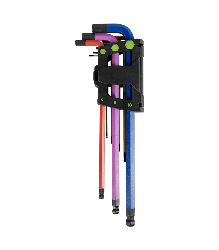 SET DE 9 LLAVES ALLEN DE COLORES CON PUNTA REDONDA EXTRALARGAS