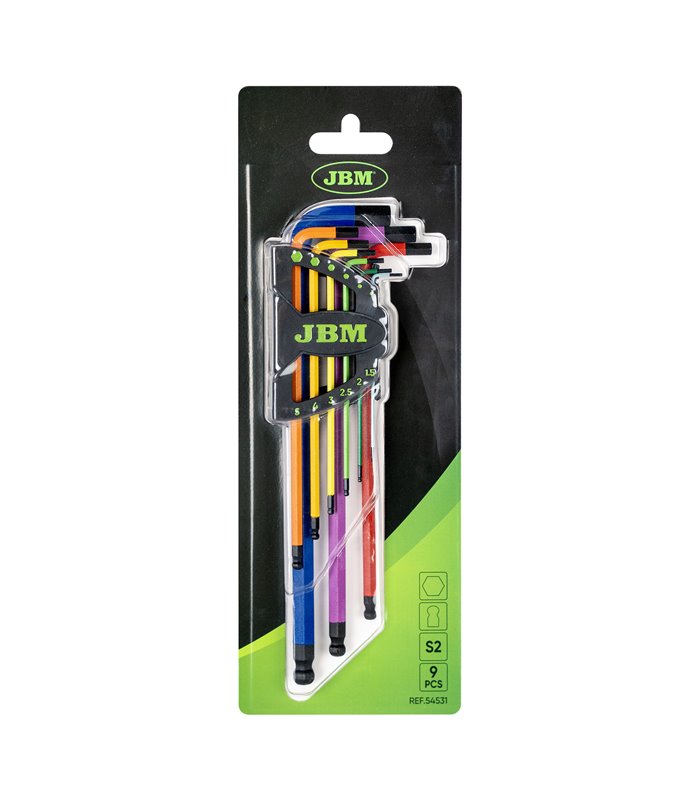 SET DE 9 LLAVES ALLEN DE COLORES CON PUNTA REDONDA EXTRALARGAS