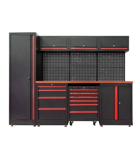 CONJUNTO DE MUEBLES MODULARES PARA TALLER (18 PCS) - ROJO