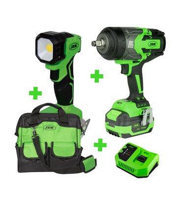 60044 PISTOLA DE IMPACTO1/2" + 60015 BATERÍA6.0AH+ 60016 CARGADOR 20V - 4A+ 60035 PORTÁTIL + 53702
