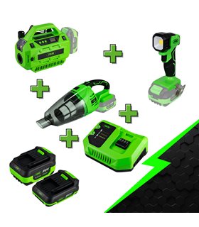 ASPIRADOR + INFLADOR + PORTÁTIL DE TRABAJO + X2 BATERÍAS + CARGADOR