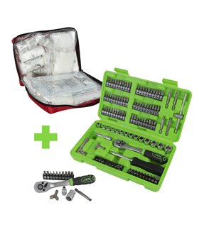 SERIE 368: BOTIQUÍN DE PRIMEROS AUXILIOS 54042 + ESTUCHE DE VASOS Y PUNTAS 53953