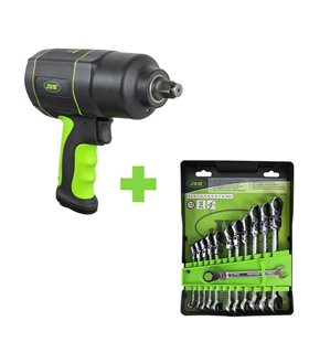 SERIE375: X10 SET DE 12 LLAVES COMBINADAS 51318 + X10 PISTOLA DE IMPACTO 1/2" 1200NM 53608