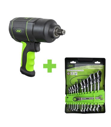 SERIE375: X10 SET DE 12 LLAVES COMBINADAS 51318 + X10 PISTOLA DE IMPACTO 1/2" 1200NM 53608