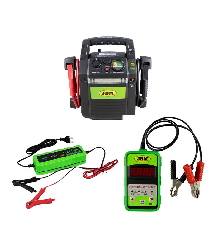 ARRANCADOR DE VEHÍCULOS 12V 53687 + COMPROBADOR 51816 + CARGADOR 53927
