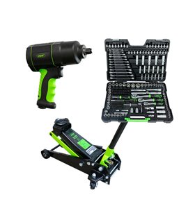 53608 PISTOLA DE IMPACTO 1/2" 1200NM + 50818 GATO HIDRÁULICO 3,5T + 54034 ESTUCHE 216 PIEZAS