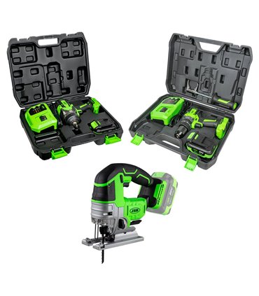 60047C TALADRO PERCUTOR 2 VELOCIDADES + 60044C PISTOLA DE IMPACTO 1/2" + 60010 SIERRA DE CALAR