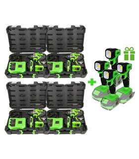 4 X 60044C PISTOLA DE IMPACTO BRUSHLESS A BATERÍA 1/2" + 4 X PORTÁTIL 60035 DE REGALO